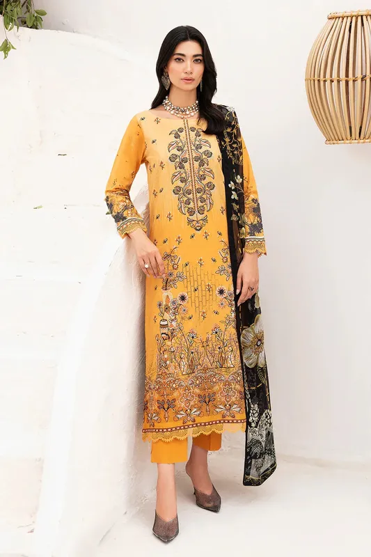 Ramsha Mashaal Luxury Lawn Yellow Chiffon – view 1 – Poshaq