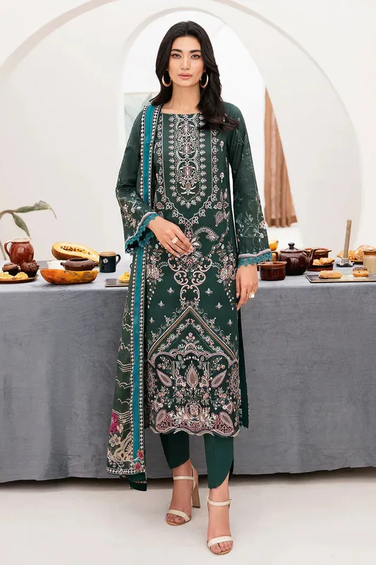 Ramsha Mashaal Luxury Lawn Green Chiffon – view 1 – Poshaq