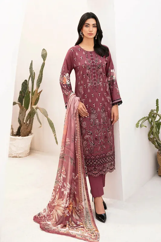 Ramsha Mashaal Luxury Lawn Maroon Chiffon – view 1 – Poshaq