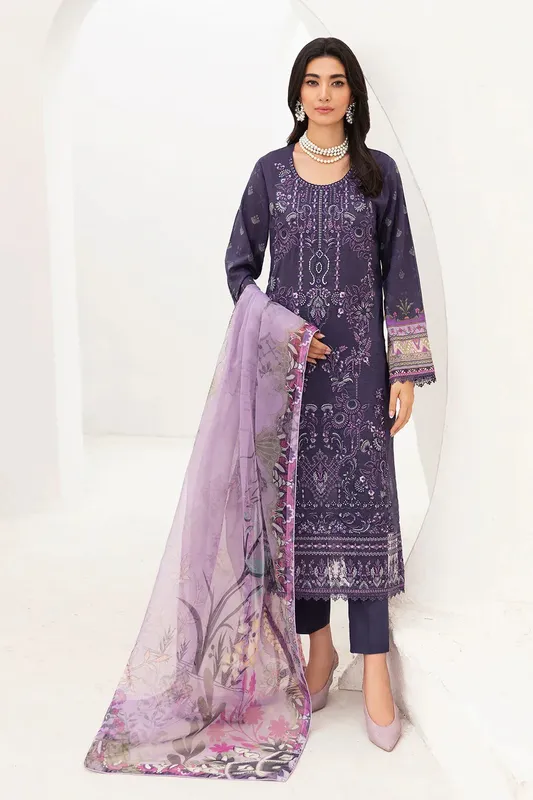Ramsha Mashaal Luxury Lawn Purple Organza – view 1 – Poshaq