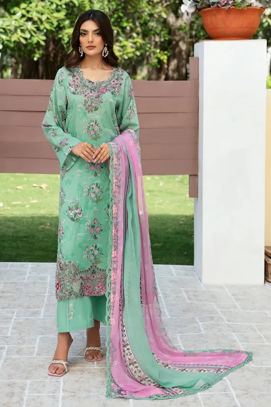 Ramsha Rangrez Lawn Collection Green Chiffon – view 1 – Poshaq