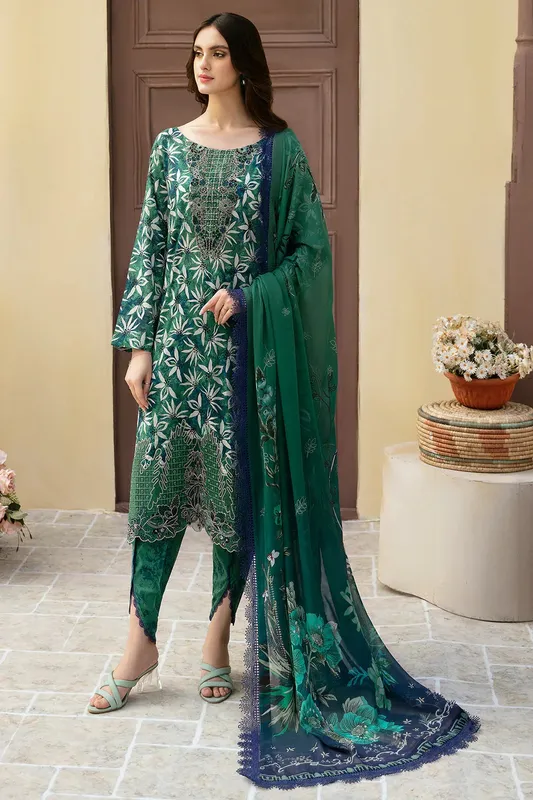 Ramsha Rangrez Lawn Collection Green Chiffon – view 1 – Poshaq