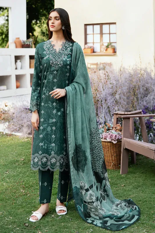 Ramsha Rangrez Lawn Collection Green Chiffon – view 1 – Poshaq