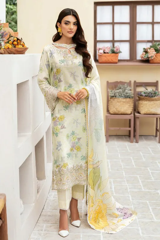 Ramsha Rangrez Lawn Collection Off White Chiffon – view 1 – Poshaq