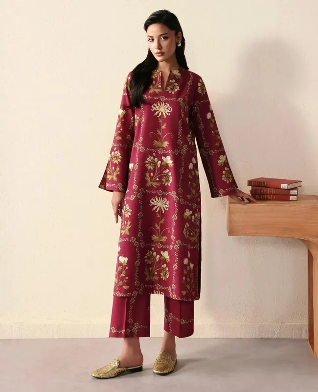 Republic Womenswear Basics Winter 25 Maroon Khaddar – view 1 – Poshaq