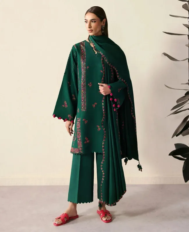 Republic Womenswear Basics Winter 25 Emerald Green Khaddar – view 1 – Poshaq