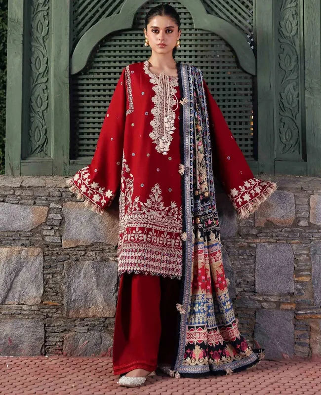 Republic Womenswear Amaris Luxury Shawl 25 Redish Pink Khaddar – view 1 – Poshaq