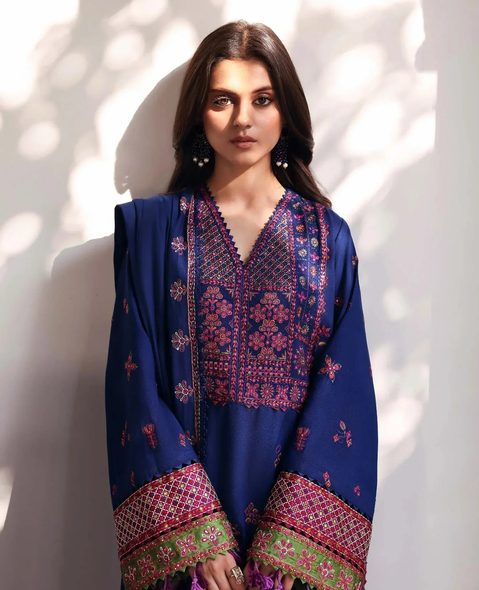 Republic Womenswear Amaris Luxury Shawl 25 Navy Karandi – view 2 – Poshaq