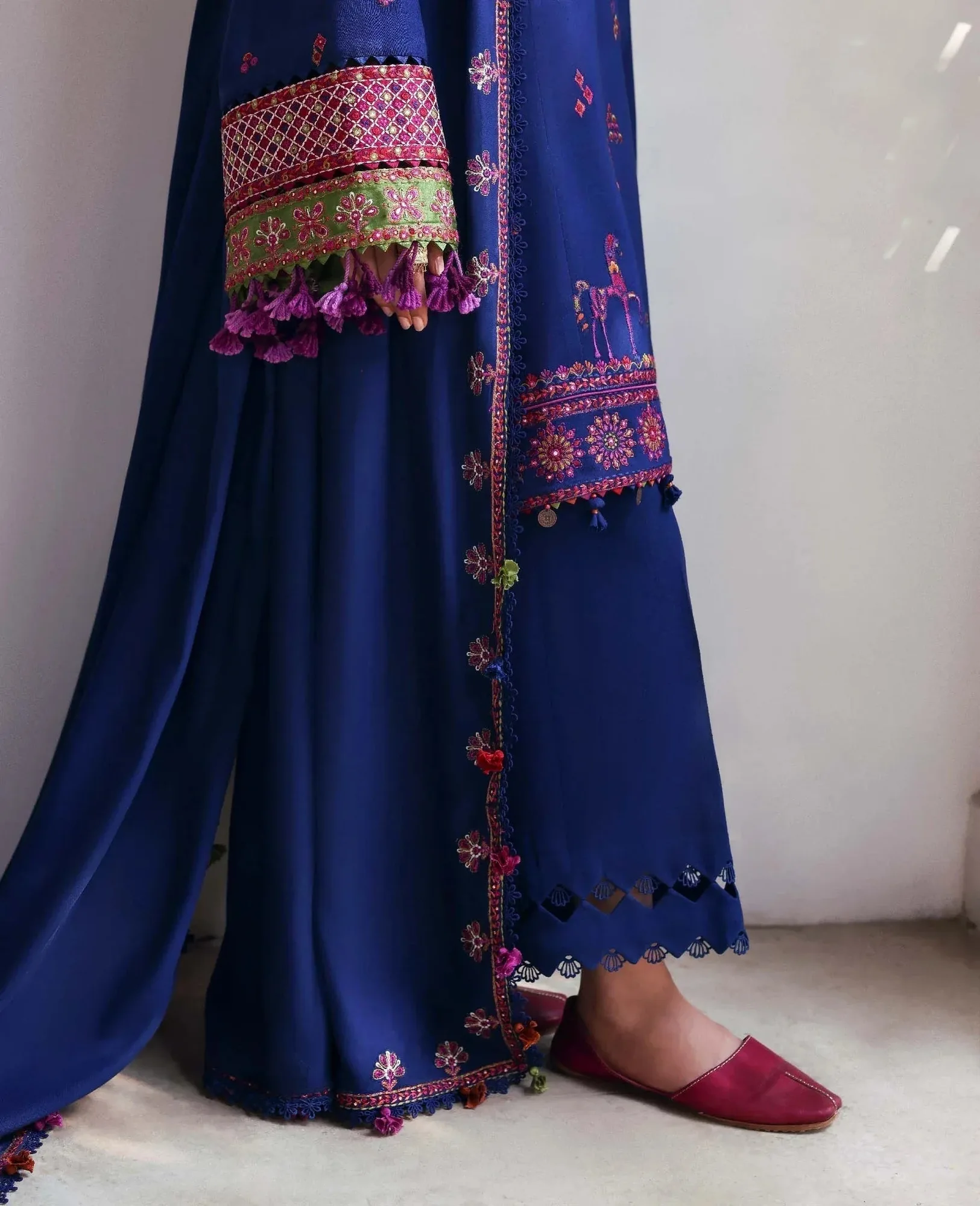 Republic Womenswear Amaris Luxury Shawl 25 Navy Karandi – view 6 – Poshaq