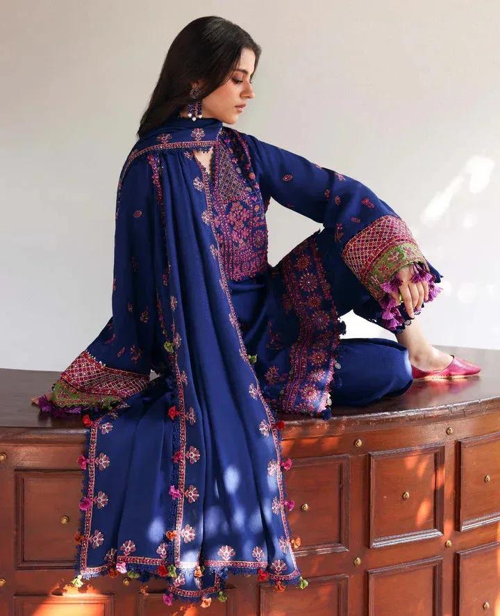Republic Womenswear Amaris Luxury Shawl 25 Navy Karandi – view 7 – Poshaq