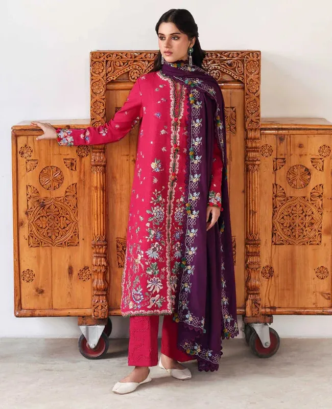 Republic Womenswear Amaris Luxury Shawl 25 Coral Pink Khaddar – view 1 – Poshaq