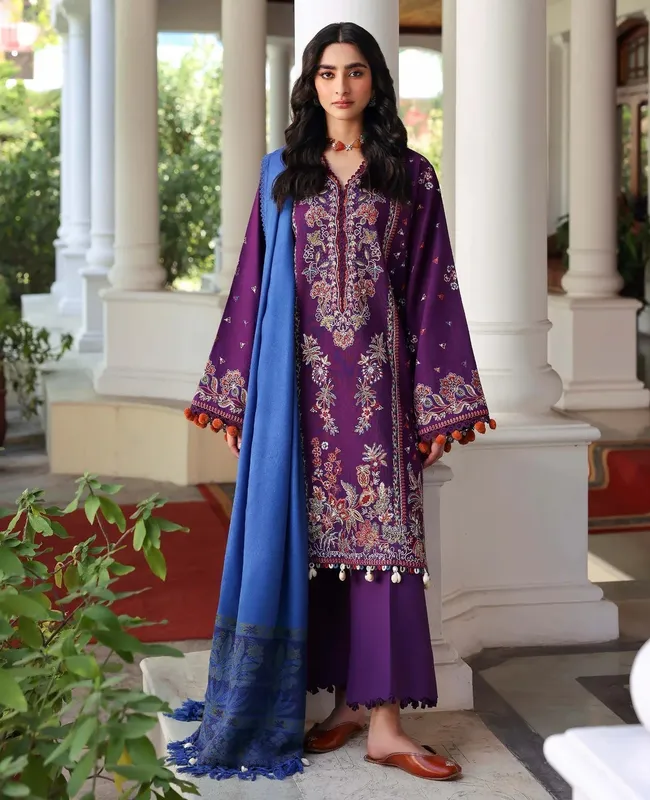 Republic Womenswear Amaris Luxury Shawl 25 Dark Purple Jacquard – view 1 – Poshaq