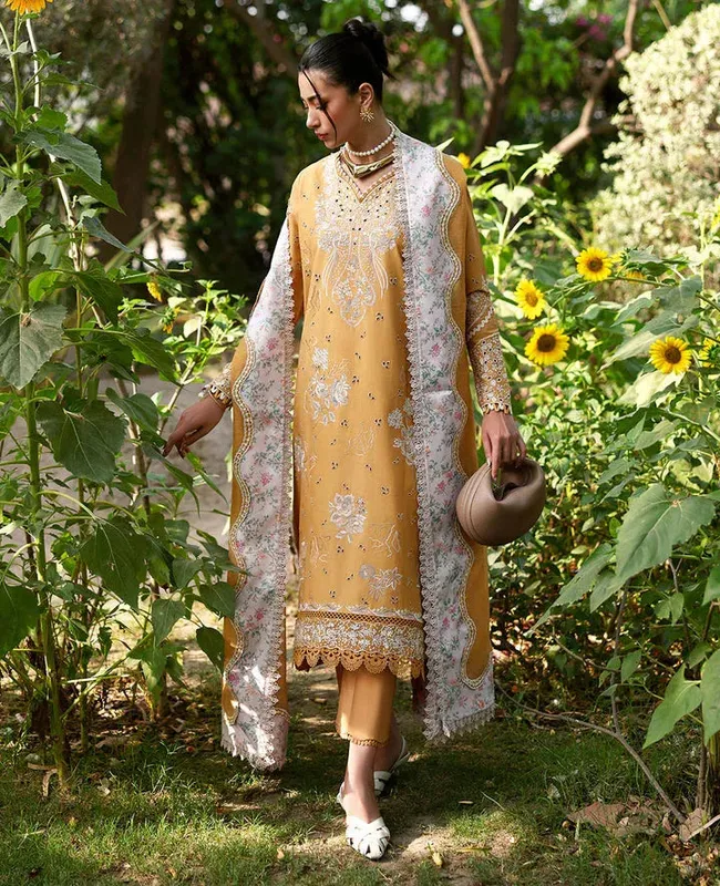 Republic Womenswear Embroidered Pret Golden Organza – view 1 – Poshaq
