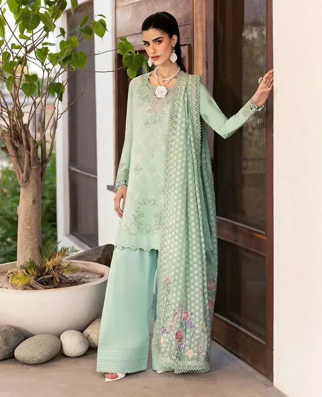 Republic Womenswear Embroidered Pret light Ferozi Cambric – view 1 – Poshaq