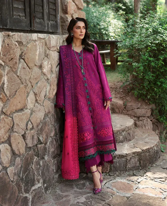 Republic Womenswear Talia Luxury Lawn 25 Magenta Organza – view 1 – Poshaq