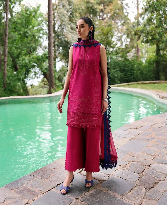 Republic Womenswear Talia Luxury Lawn 25 Magenta Organza – view 1 – Poshaq