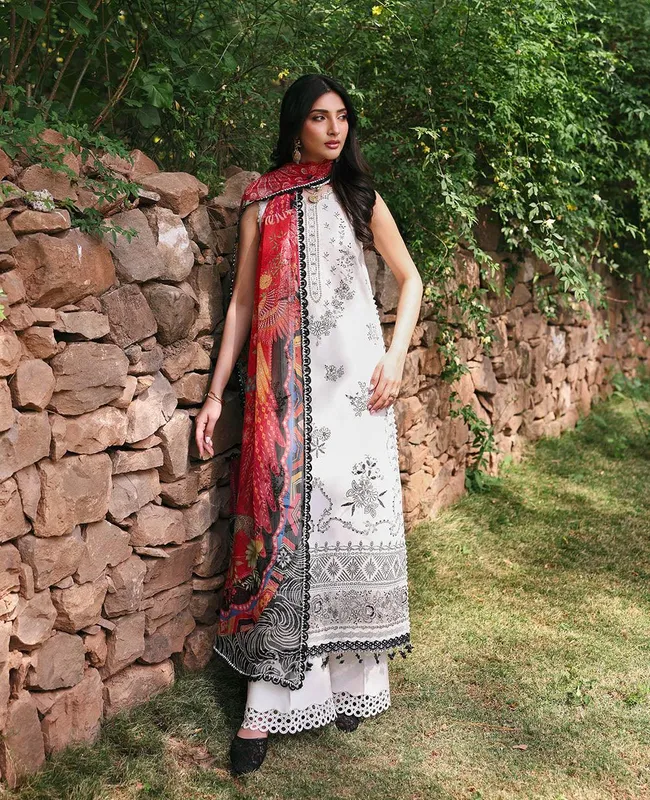 Republic Womenswear Talia Luxury Lawn 25 White Organza – view 1 – Poshaq
