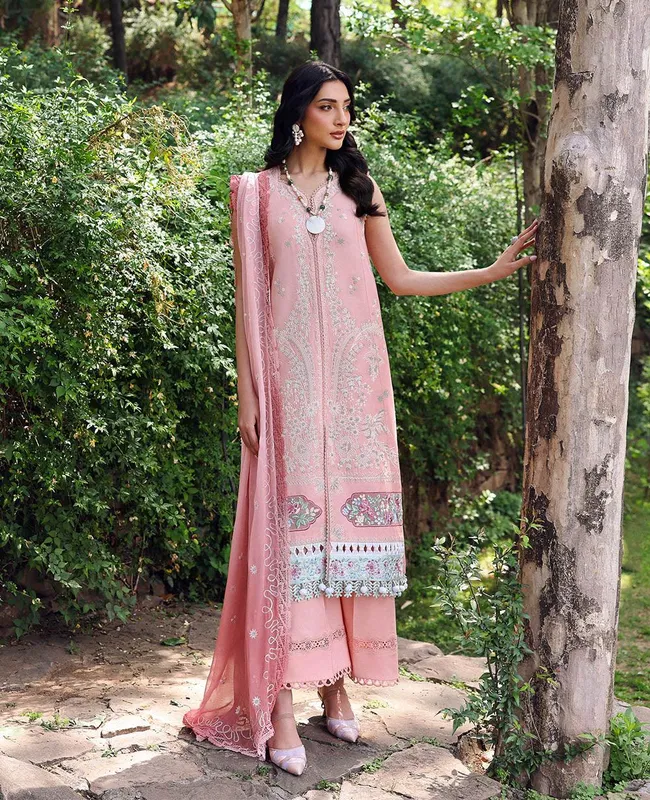 Republic Womenswear Talia Luxury Lawn 25 Light Pink Organza – view 1 – Poshaq
