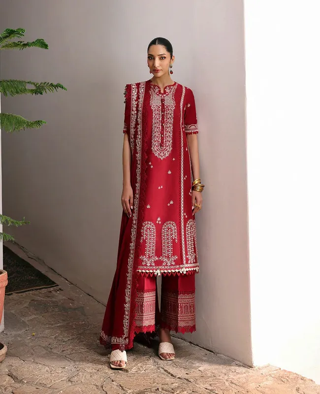Republic Womenswear Talia Luxury Lawn 25 Red Cambric – view 1 – Poshaq