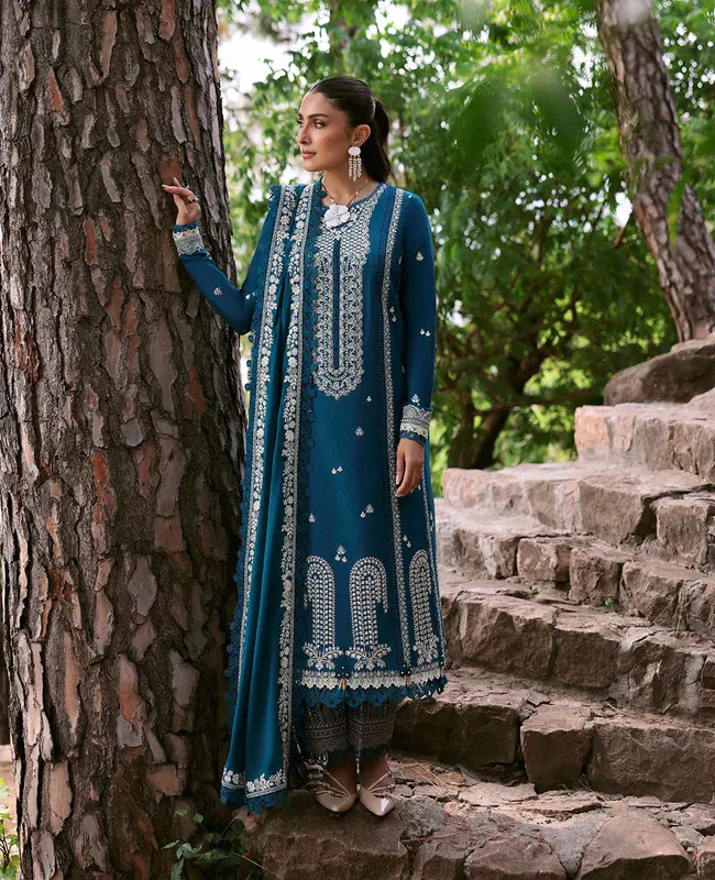 Republic Womenswear Talia Luxury Lawn 25 Teal Blue Cambric – view 1 – Poshaq