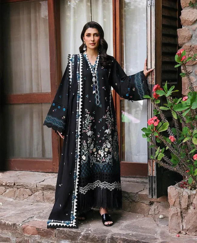 Republic Womenswear Talia Luxury Lawn 25 Black Organza – view 1 – Poshaq