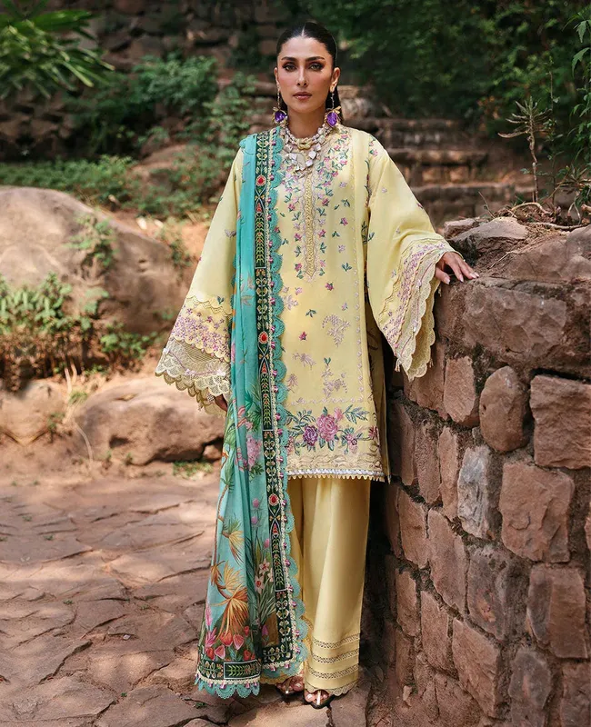 Republic Womenswear Talia Luxury Lawn 25 Pastel Yellow Organza – view 1 – Poshaq