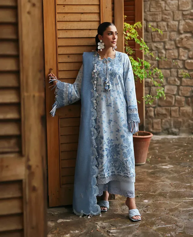 Republic Womenswear Talia Luxury Lawn 25 Light Blue Organza – view 1 – Poshaq