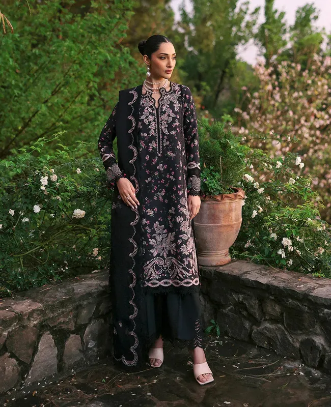 Republic Womenswear Talia Luxury Lawn 25 Black Organza – view 1 – Poshaq