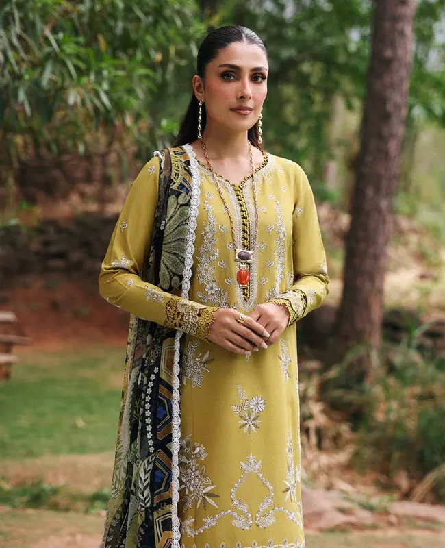 Republic Womenswear Talia Luxury Lawn 25 Mist Yellow Organza – view 1 – Poshaq