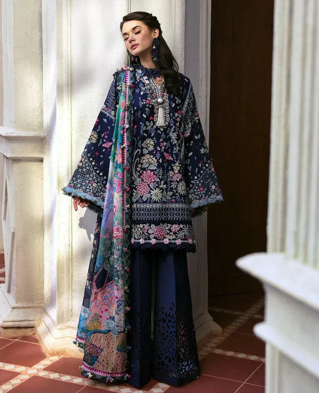 Republic Womenswear Kalani Eid Luxury Lawn 25 Navy Blue Organza – view 1 – Poshaq
