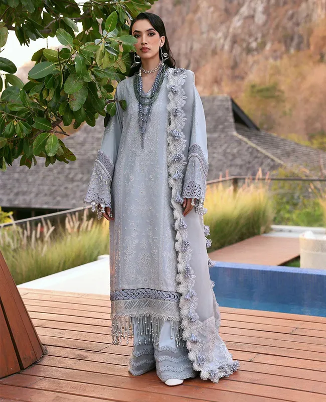 Republic Womenswear Kalani Eid Luxury Lawn 25 Silver Organza – view 1 – Poshaq