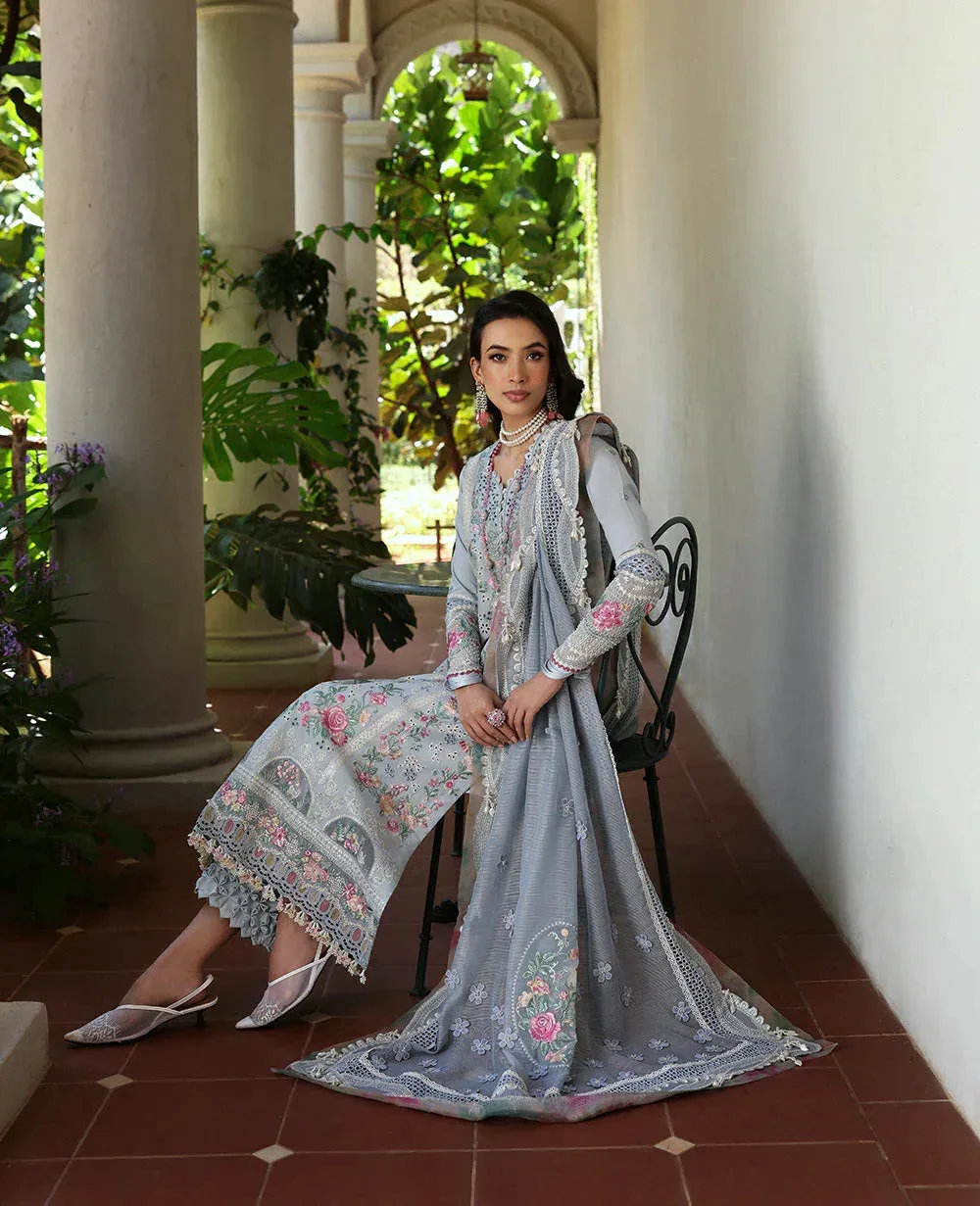 Republic Womenswear Kalani Eid Luxury Lawn 25 LIight blue Grey Organza – view 2 – Poshaq