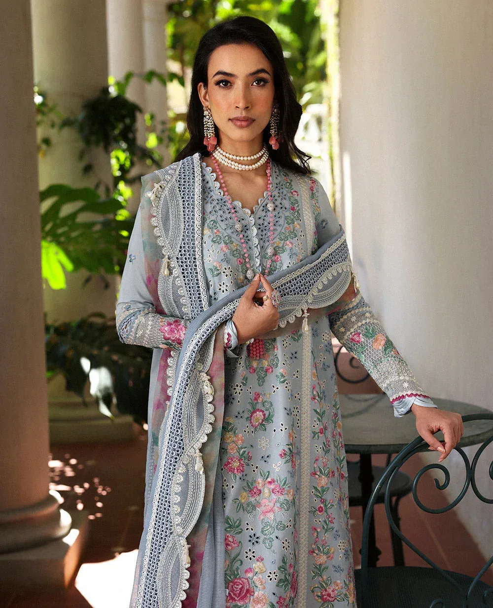 Republic Womenswear Kalani Eid Luxury Lawn 25 LIight blue Grey Organza – view 4 – Poshaq