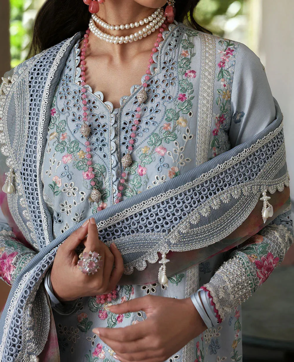 Republic Womenswear Kalani Eid Luxury Lawn 25 LIight blue Grey Organza – view 6 – Poshaq