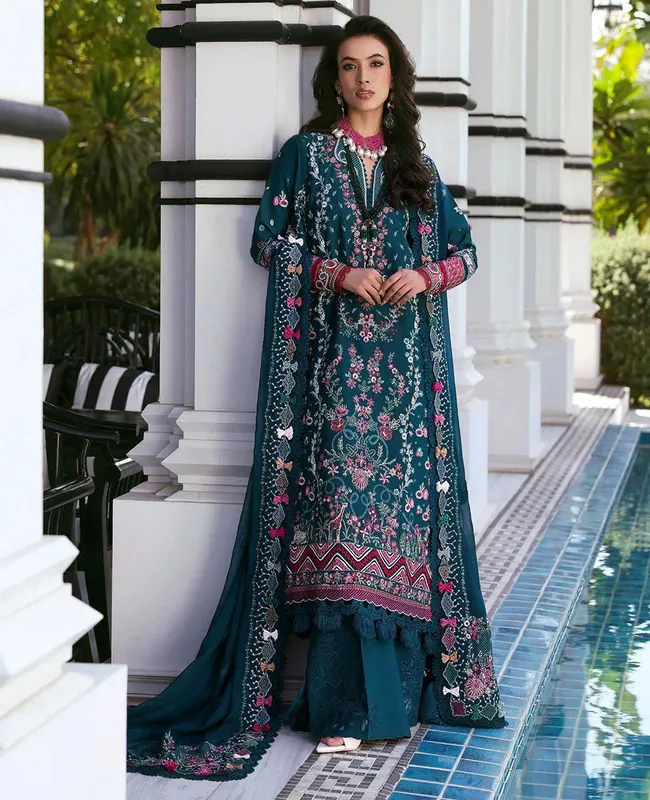 Republic Womenswear Kalani Eid Luxury Lawn 25 Deep Teal Organza – view 1 – Poshaq