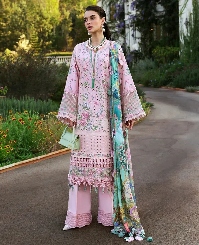 Republic Womenswear Kalani Eid Luxury Lawn 25 Powder Pink Organza – view 1 – Poshaq