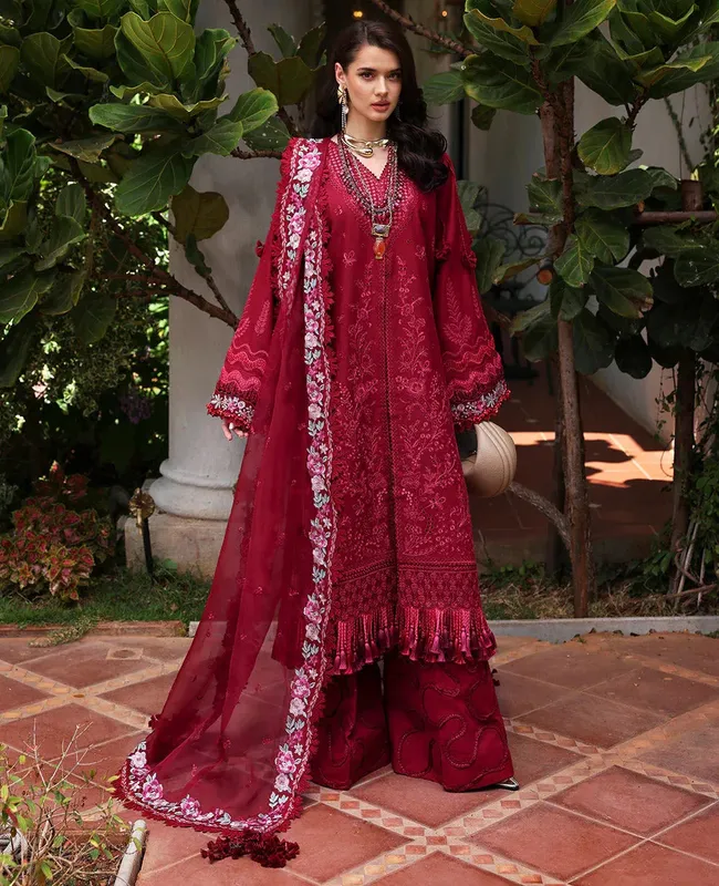 Republic Womenswear Kalani Eid Luxury Lawn 25 Red Organza – view 1 – Poshaq