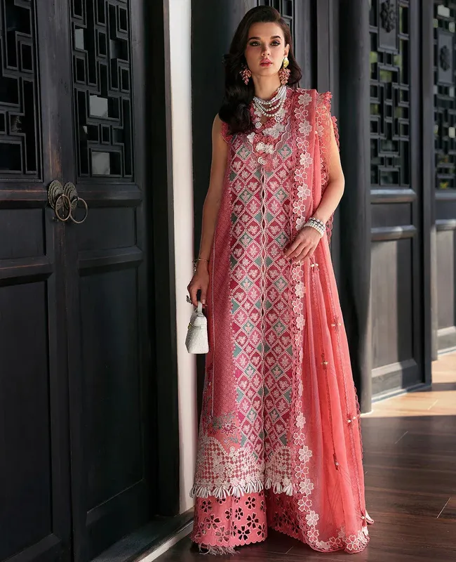 Republic Womenswear Kalani Eid Luxury Lawn 25 Coral Organza – view 1 – Poshaq