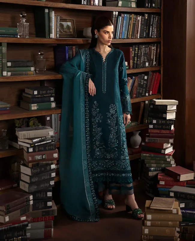 Republic Womenswear Premium Pret 25 Dark Teal Blue Raw Silk – view 1 – Poshaq