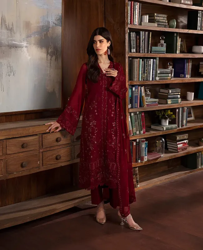 Republic Womenswear Premium Pret 25 Maroon Georgette – view 1 – Poshaq