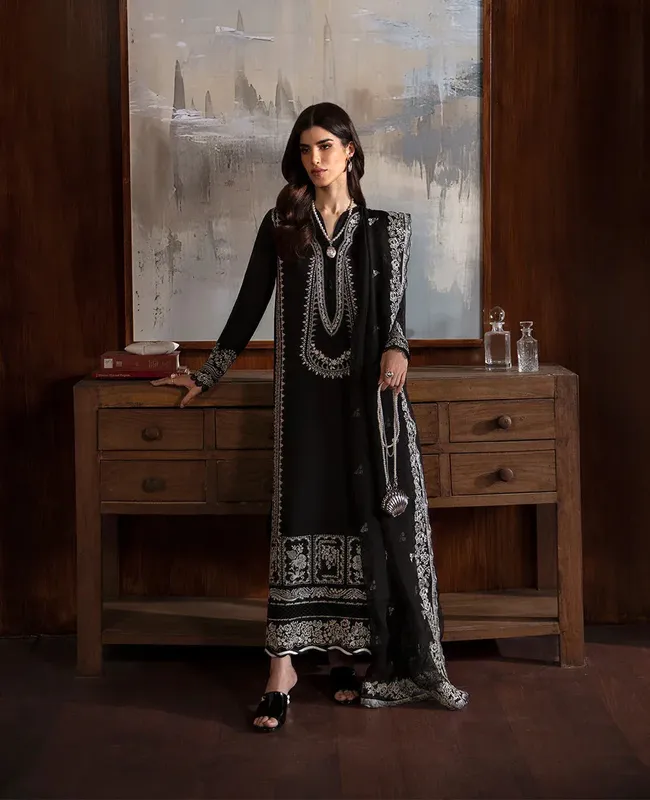 Republic Womenswear Premium Pret 25 Black Raw Silk – view 1 – Poshaq
