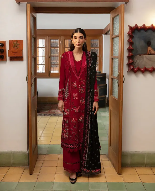 Republic Womenswear Rosalee Winter 24 Maroon Raw Silk – view 1 – Poshaq