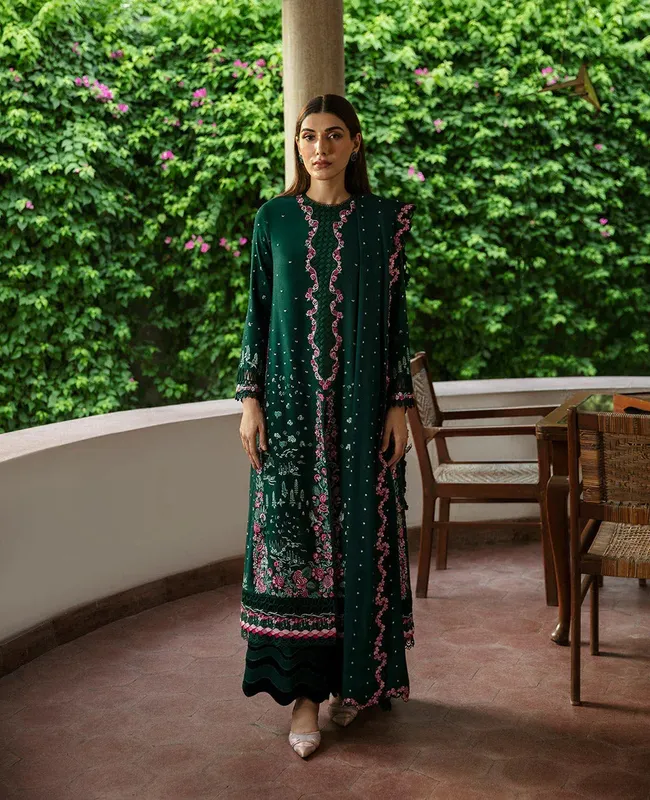 Republic Womenswear Rosalee Winter 24 Deep Green Raw Silk – view 1 – Poshaq