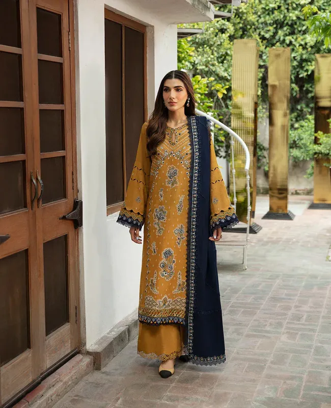 Republic Womenswear Rosalee Winter 24 Mustard Yellow Raw Silk – view 1 – Poshaq