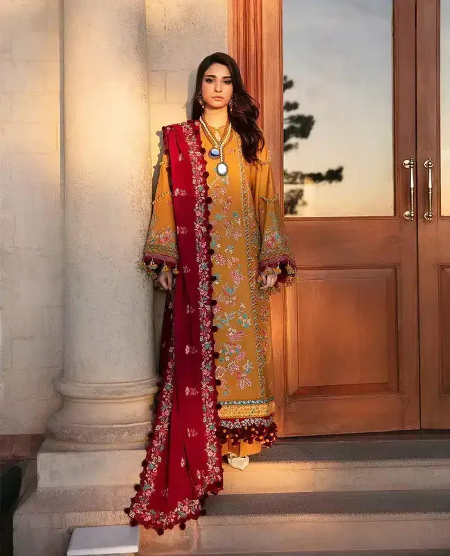Republic Womenswear Noemei Luxury Shawl 23 Mustard Khaddar – view 1 – Poshaq