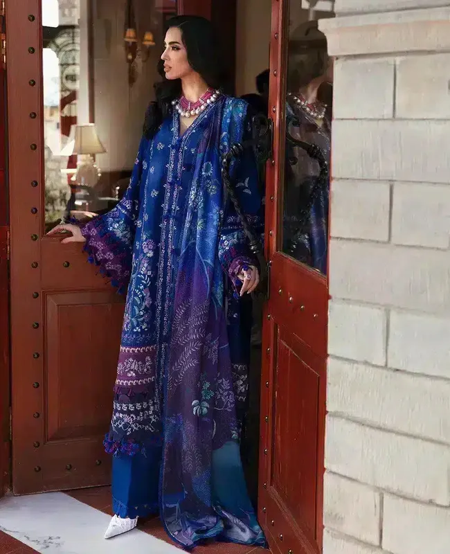Republic Womenswear Noemei Luxury Shawl 23 Blue Karandi – view 1 – Poshaq