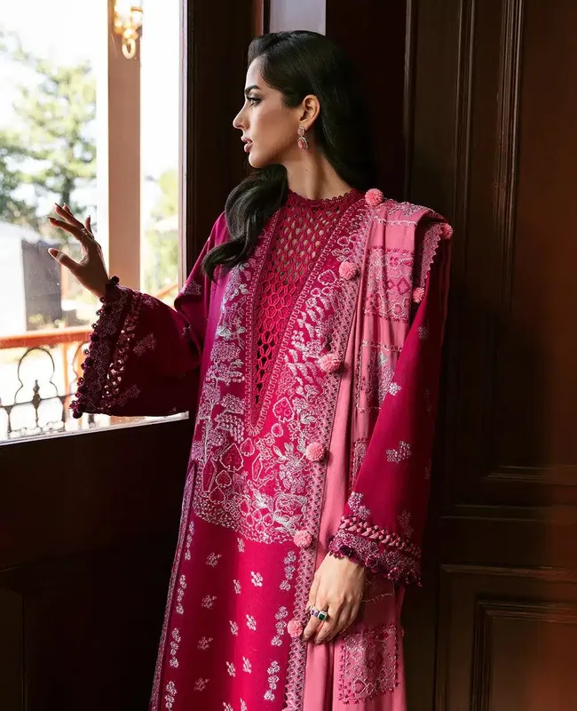 Republic Womenswear Noemei Luxury Shawl 23 Fuchsia Khaddar – view 1 – Poshaq