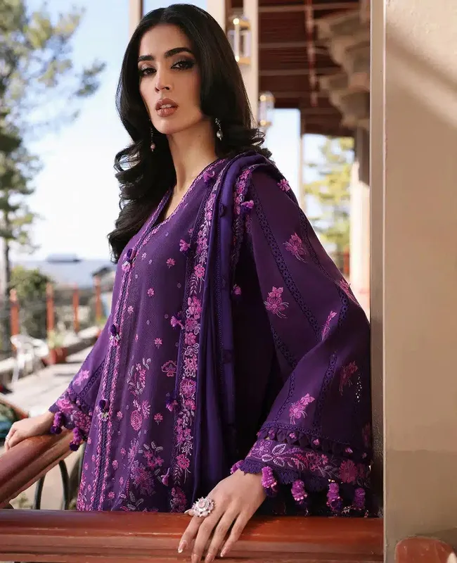 Republic Womenswear Noemei Luxury Shawl 23 Plum Khaddar – view 1 – Poshaq