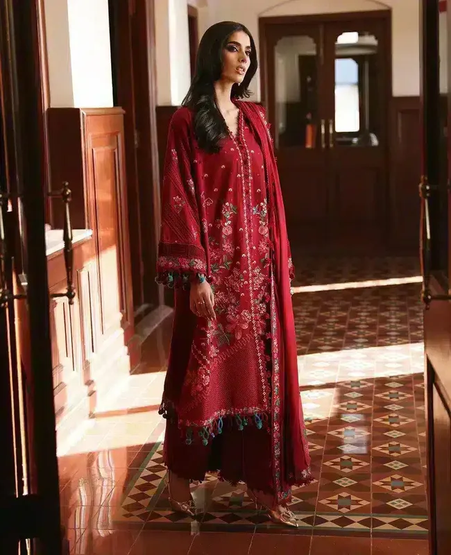 Republic Womenswear Noemei Luxury Shawl 23 Red Khaddar – view 1 – Poshaq