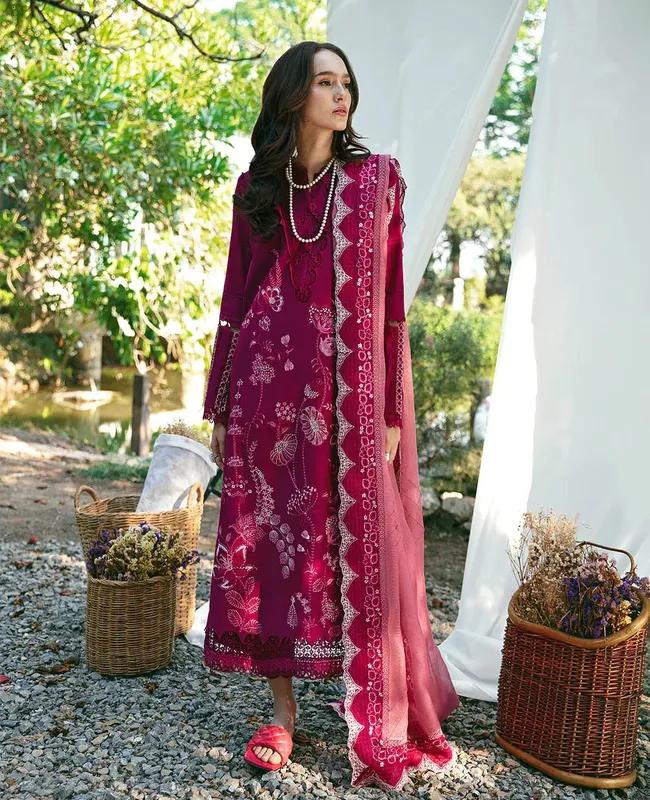 Republic Womenswear Embroidered Pret 24 Magenta Lawn – view 1 – Poshaq